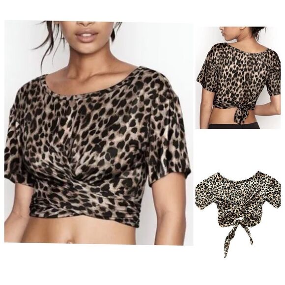Victoria’s Secret Heavenly by Victoria Model Twist Tie Crop Tee Leopard Sz Small - Picture 1 of 12
